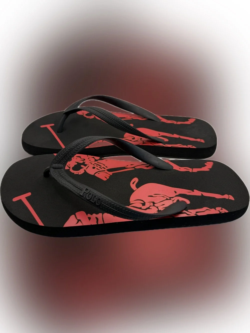 Polo Sport by Ralph Lauren Collins Black/Red Polo Player Flip Flops, Sz 11, NIB